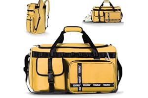 KURT ADLER Gym Bag Sport Duffel Bag, 45L Large Capacity Portable Lightweight Waterproof Bag with Shoulder Strap and Wet Pocket, 2 in 1 Packback Bag for Weekender Sports, Gym, Vacation for Men Women (Yellow)