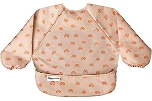 Tiny Twinkle Mess Proof Baby Bib, Cute Full Sleeve Bib Outfit, Waterproof Bibs for Toddlers, Machine Washable, Tug Proof Closure, Baby Smock for Eating, Long Sleeve (Boho Rainbow, Small 6-24 Months)