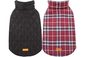 Kuoser Cozy Waterproof Windproof Reversible British Style Plaid Dog Vest Winter Coat Warm Dog Apparel for Cold Weather Dog Jacket for Small Medium Large Dogs with Furry Collar (XS - 3XL),Red M