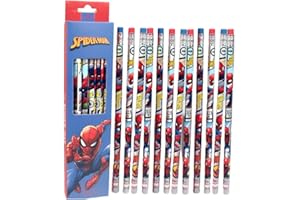 ISABELLA MOON Pack of 12 Elsa Princess Spiderman HB Pencils with erasers Kids Children Party Bag Fillers School Office (Spider man(12 Pencils with eraser))
