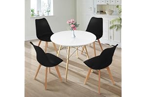 JupiterJX Modern Design Dining Table And Chairs Set 4, Round Kitchen Table Tulip Retro Lounge Chairs With Wooden Legs, Complete Dining Set White Table 80cm With Chairs For Home Office (Black, 4 Chair)