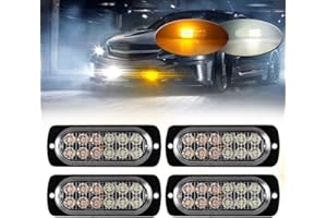 Teguangmei 4Pcs Ultra Thin 12LED Emergency Strobe Lights Amber/White Hazard Beacon Warning Flash Lights Universal for Car Vehicle Truck 12-24V