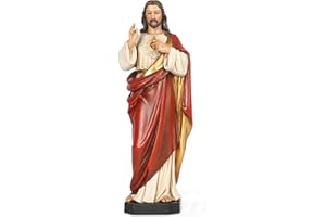 BC BUILDCLASSIC Estatua católica del Sagrado Corazón de Jesús, Figura católica, Regalo religioso, 37,5 cm de Alto, Hecha a Mano por Buildclassic