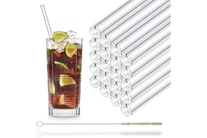 HÅLM HALM Pailles en verre 23 cm 20 pièces droites Réutilisables pour boire + brosse de nettoyage sans plastique Lavable au lave-vaisselle - Durable - Tubes en verre pour smoothies, cocktails, jus