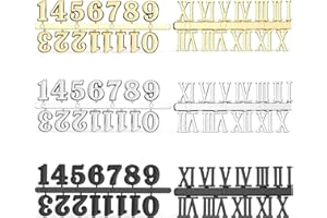 Zeayebsr Kit di numeri per orologio da 6 pezzi con numeri arabi e romani Numeri di orologio digitale fai da te per il design Sostituzione riparazione accessori per orologi(nero, argento, oro)
