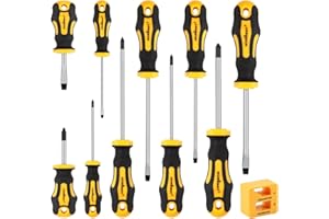 HORUSDY 11Pcs Screwdriver Set, Heavy Duty Chrome Vanadium Steel Made, Magnetic Screwdriver with 5 Flat & 5 Cross Head with Magnetize & Demagnetize, Durable Hand Tools in Box