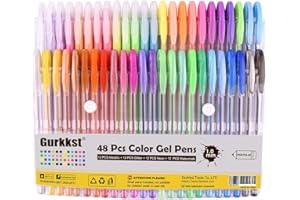 Gurkkst 48 Packs Color Gel Ink Pens Set The Best Gel Pens Colouring Books,Drawing,and Writing (12 Metallic + 12 Glitter + 12 Neon + 12 Water Chalk)