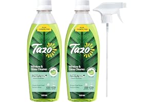 Tazo Window & Glass Cleaner Liquid Spray (500ML Pack of 2), Biodegradable & Plant-Based Cleaner With No Harmful Chemicals, Removes Dirt, Stains & Fingerprints, Removes 99.99% Germs, Baby & Pet Safe