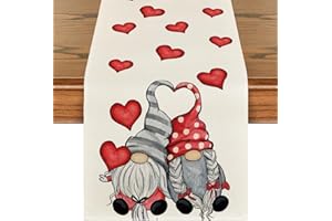 Artoid Mode - Runner da tavolo, fantasia con gnomo e cuore, per San Valentino, primavera, inverno, decorazione per cucina, interni, feste e festività, 40 x 140 cm