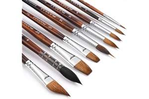 Fuumuui Pinceles Acuarela Profesionales - 9 Pinceles de Pelo Natural para Acuarela | Excelente Resorte y Gran Absorción | Pinceles mop Acuarela, Watercolours Brushes, Pinceles de Artista