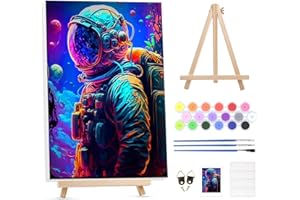GHHKUD Paint by Number Kits for Adult with Wooden Easel, Oil Acrylic Painting by Numbers Kit for Adults Beginners on Framed Canvas, Astronaut Arts and Crafts for Home Wall Decor-12x16inch