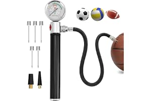 Ballpump med manometer - Mini luftpump av aluminium med uppblåsningstäppor