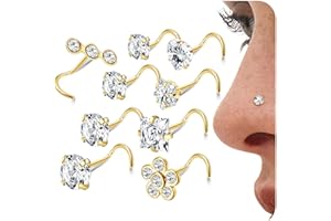 LOLIAS Lot 9 Bouchons Piercing Nez argentés 20G Forme L à vis pour Piercing Narine Bouchons Piercing Nez dorés Acier Chirurgical 316L CZ Ensemble Bijoux pour Hommes Femmes