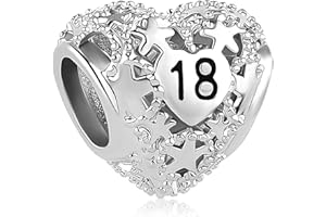 FGT Dije de pastel de corazón de cumpleaños para mujeres y niñas de 16 a 18 años, compatible con pulseras Pandora, estrella de plata, corazón, nieta, familia, San Valentín, cumpleaños, aniversario