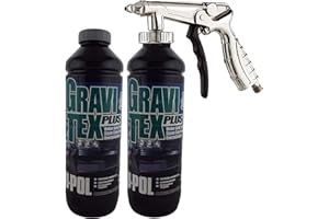 Gravitex UPol Stone Chip Protector Grey 1 Litre X 2Overpaintable Chassis Protection + Air Application Gun Tough Hard Durable Coating Designed To Reproduce The Manufacturers Original Stone Chip Finish