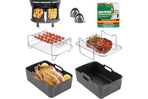 CINEMON Air Fryer Accessories, Set of 7 Ninja Air Fryer Accessories for Ninja AF451UK AF300UK AF400UK Tower T17088 Including Silicone Liner for 7.6-9.5L Air Fryer& Dual Racks & Silicone Gloves etc(Grey)