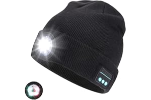 Achort Wireless Bluetooth 5.0 Music Hat with LED Headlight Unisex Musical Knitted USB Rechargeable Cap Hands Free Christmas Winter Beanie Washable for Men Women Running Skiing Hiking