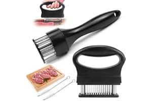 WPPQWP Attendrisseur de viande en acier inoxydable (rectangulaire et rond) avec 2 brosses de nettoyage, assouplisseur de viande Steaker Kitchen Aid, 48 lames et 21 lames, pour tendre le bœuf, le