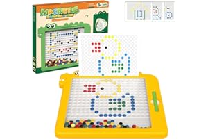 COLEESON Magnetic Drawing Board for Kids Ages 4-8, Magnetic Dot Art with 10 Double-sided Flash Cards, Magnetic Doodle Drawing Board for Toddlers, Montessori Toys for Boys and Girls Aged 3-6 Years Old (Y)