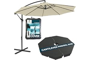 Divine Style 3M Cantilever Banana Garden Parasol with Base Included and Free Waterproof Cover for Outdoor Patio