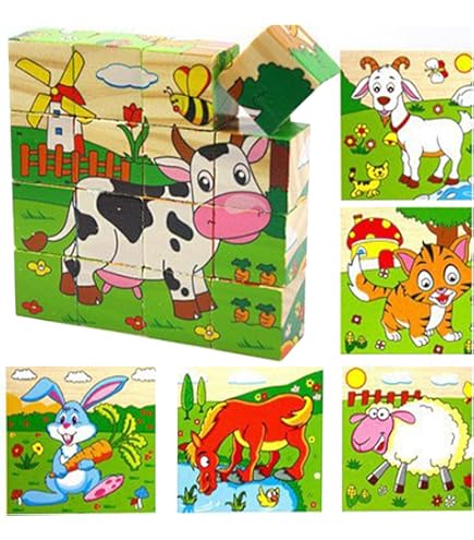 DxxD Puzzle In Legno 6 In 1 Per Bambini 1-5 Anni – Cubi Animali 3D, Giocattolo Montessori Educativo, Regalo Per Bambini E Bambine