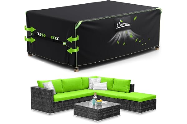 UIRWAY Housse Salon de Jardin avec évent d'air, 200x160x74cm, housse de mobilier de patio extérieur en polyester 420D robuste avec bandes réfléchissantes