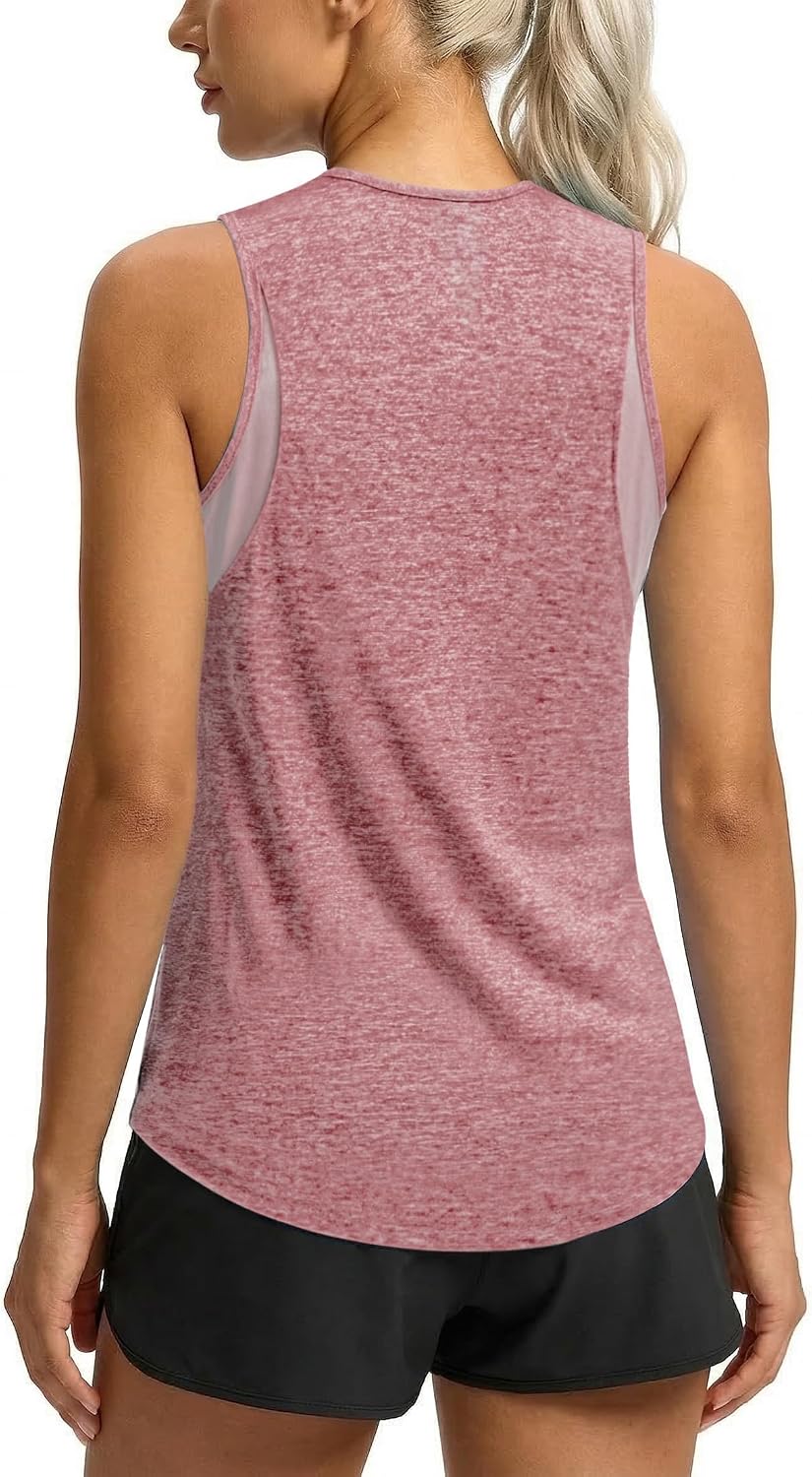 Wayleb Camiseta Deportiva Mujer de Tirantes sin Mangas con Malla Transpirable Ligera para Fitness Yoga Running S-3XL