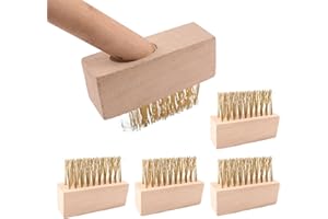 TiamaraEon 5PCS Patio Brush Head Replacement, Angled Paving Brush Heads, Wooden Block Paving Brush with Wire Bristles, Weed Remover Tool for Outdoor Patio, Paving, Garden Path