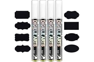 DIGIELE Kreidestift Weiß, 6mm Reversibel Stiftspitze Kreidemarker, Trocken oder Feucht Abwischbare, 4 Stück Stift mit 16 Tafelaufkleber, Flüssigkreide für Tafelfolie, Tafel, Fenster, Glas