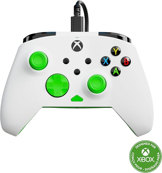 Turtle Beach Rematch Core Blanco/Verde - Mando con Cable - con Licencia para Xbox Series XS, Xbox One y PC - Botones de Audio, Motores de vibración y disparadores de Pulso, Cable de 3 m - 1