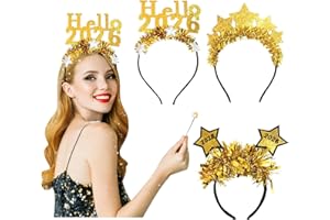 Gibocot 2026 Happy New Year Headbands 3 pcs New Year Party Hair Broppers for Kids Adults 2026 NYE Party Hair Bands Novelty Photo Props