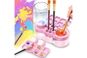 TUHNHGD Brush Rinser, Paint Brush Cleaner Art Supplies, Water Cycle Rinser, Multifunctional Paint Brush Cleaner for Acrylic and Water-Based Paint Cleaning Tools (Pink transparent)
