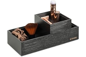 Navaris Zestaw 2 bambusowych drewnianych pudełek na przedmioty - organizer do szafek kuchennych i łazienkowych - pojemnik bambusowy - czarny