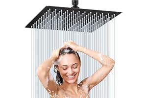 WEICLIANHP Cabezal de Ducha Cuadrado de 30×30 cm (12 Pulgadas) en Acero Inoxidable 304,Rociador de Ducha Antical,Efecto Lluvia,Rotación 360°,Conexión G1/2,Fácil Limpieza,Acabado Cromado (Negro)