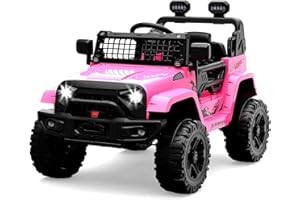 BALOVEBY 12V Elektroauto für Kinder, Kinder Elektroauto mit 2,4 Ghz Fernbedienung, Spring Suspension, LED Lights, Bluetooth, 2 Speeds, Kinderauto Elektrisch für Kinder 3-8 Jahre (Rosa)