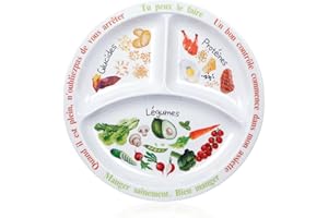 Yuecda Assiette de contrôle des portions pour une alimentation équilibrée - Compartiments en mélamine - Perte de poids - Assiette diabétique