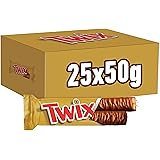 Twix, Barretta Snack con Biscotto Gustoso e Croccante Con Caramello Ricoperto di Cioccolato al Latte, 25 barrette x50g (1250g