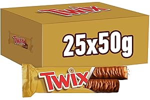 Twix, Barretta Snack con Biscotto Gustoso e Croccante Con Caramello Ricoperto di Cioccolato al Latte, 25 barrette x50g (1250g), Vecchia versione