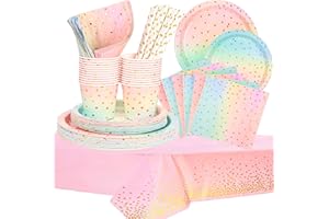 DUGEHO 121 Stück Geburtstag Party Geschirr,Pappteller Kindergeburtstag Set einschließlich Tischdecke Teller Becher Servietten Strohhalme für Babydusche Geburtstag Hochzeit Party