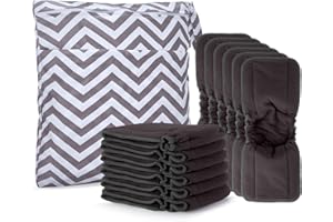 ‎DAMERO Damero 12er Windeleinlagen für Babywindeln mit Falten, 5 Layers Bambuskohlefaser Einlagen für Stoffwindeln, Waschbare Baby-Tuch mit Windeltasche für Babys, Bambuskohlefaser Einlage mit Falten
