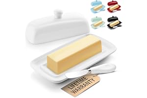 ZULAY KITCHEN Zulay Burriera in porcellana, con bottone del coperchio, classico piatto in ceramica, lavabile in lavastoviglie, per burro da 280 g, in stile retrò (bianco)