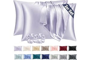 Vielit Set di 2 Federa Raso Cuscino Satin Pillowcase,Simili Morbidi Come Federa Seta Cuscino 50x80,più Facile Curare alla Federe Seta per Capelli e Pelle,Chiusura a Busta & Scrunchies,Lavanda
