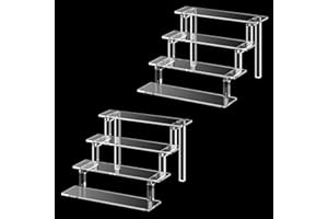 Janaden Make Up Organiser Acrylic Riser Display Stand 4 Levels Display Shelf Cosmetic Storage Holder Transparent Acrylic Stand for Pop Figures, Cupcake, Dessert, Spice, Pack of 2