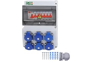 RSE Distribuidor de flujo de construcción, totalmente cableado, 230 V, con enchufe con contador, IP65, 8. 6 x 230 V, con LS + FI