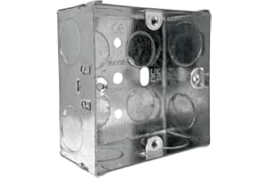 Evoges Single Metal Back Box, 35mm, 1 Gang, 1.0mm Thickness for Electrical Sockets Switches, BS4662 Standard, 20mm & 25mm Knockouts, Adjustable Lug, Brass Terminal (1)