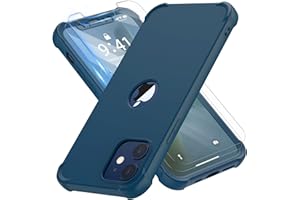 ORETECH Coque pour iPhone 12 avec 2 Pièces Verre Trempé Protection écran, 2 en 1 Antirayures Souple TPU Arrière Rigide PC Antichoc Housse de Protection Étui pour iPhone 12/12 Pro 6.1" Bleu