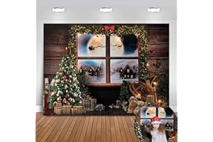 Avezano 2.5x1.8m Noël fenêtre Toile de Fond, Plancher en Bois Arbre de Noël Cadeau Chambre Famille fête décoration bannière, Nouvel an bébé Douche Enfant Portrait Photo Studio Accessoires
