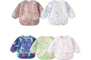 Yealoo 5Pcs Babero con Mangas Impermeable 5-30 Meses Baberos Babetes Bebe lavables