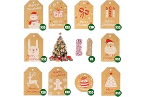LESDOI Geschenkanhänger Weihnachten Kraftpapier Etiketten zum Beschriften, 100Stk Weihnachtsanhänger Geschenke Klein mit Juteschnur, Frohe Anhänger Weihnachten Marmeladen Etiketten Flaschen