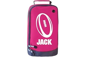 ABSOLUTELY TOP Childrens Personalised Sport Rugby Ball Boot Bag Sports Boots PE Kit Gift, Bubblegum Pink/White Print